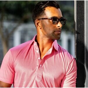 NWT Collars and Co Dress Collar Polo Short Sleeve Red Houndstooth Medium